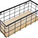 Metal Wire Basket Detachable Wood Base Storage Organizer Farmhouse Bin for Kitchen Cabinets, Bathroom, Pantry, Laundry Room, Closets1 Pack in Black Color,Size Big