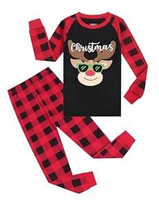 Joyond Boys Girls Christmas Pajamas, Cotton Kids Xmas Deer Pajama Set, Toddler Pjs Snug-Fit Long Sleeve Sleepwear Pant Set Size 4T 4 Years