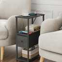 TUTOTAK Small Narrow End Table with Charging Station, Set of 2, 1 Drawer