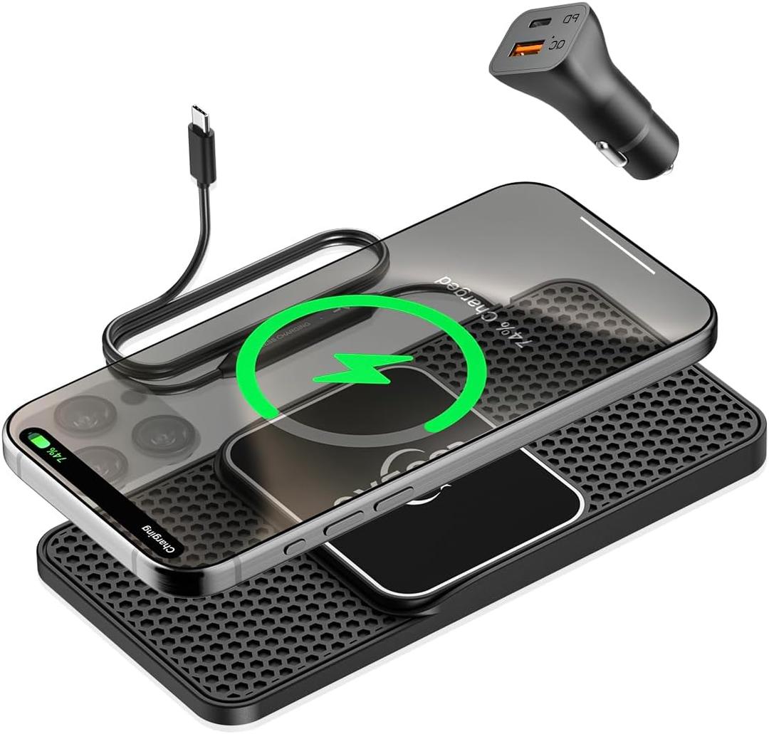 Magnetic Wireless Car Charger PadLOOSAU 15W for MagSafe Charger Non Slip Type C with 40W, for iPhone 17 Car Phone Wireless Charger Charging pad Fit for iPhone 16 15 Pro Max 14 13 12(1M Cable)