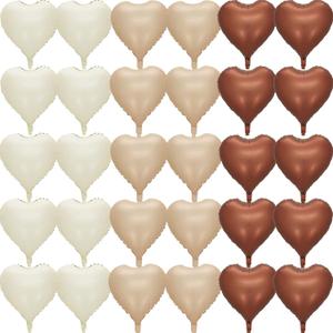 30 Pcs Heart Shaped Balloons 18in Brown Nude Tan Cream Caramel Foil Mylar Balloons Foil Balloon Decoration for Women Girls Valentine's Day Birthday Wedding Proposal Bridal Bachelorette Party Decor