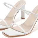 LULLASONG Women's Heels Sandals Block Chunky Mid Heels Slip On Slides 3.5 Inch Heeled Square Open Toe Sandals for Women