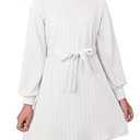 DOKOTOO KIDS Girls Lantern Long Sleeve Casual Dresses Vintage Crewneck Textured Belted A-Line Swing Dress White, 7 Years