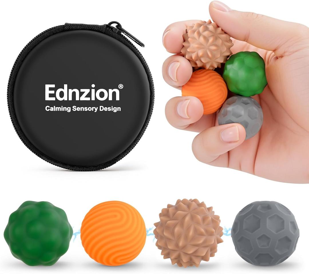 Fidget Toys Adults  4PCS Magnetic Silicone Stress Balls for Anxiety, Focus & ADHD Relief, Textured Sensory Desk Gadgets, Stocking Stuffers or White Elephant Gifts for Men Women Teens (Earth Tone)