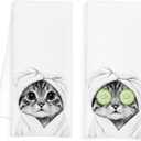 Funny Cat Hand Towels Set of 2, Cat Lady Gifts for Womens, Cute Funny Bathroom Hand Towels, Cute Bathroom Decor, 16x24 Inch