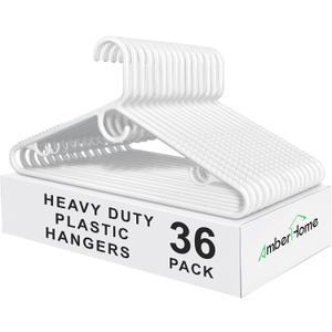Amber Home 36 Pack Heavy Duty Plastic Hangers, Non-Slip White Clothes Hangers with Pants Bar, Thick Plastic Hangers for Closet Organization, Suit, Shirt, Coat & Jacket
