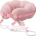Travel Neck Pillow for Airplane Sleeping  360 Head Support Prevents Bobbing, 100% Memory Foam Ergonomic Neck Cushion with No-Case-Needed Carry Strap for Long Flights & Car  Washable Cover (Pink)