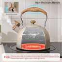 LONFFERY Tea Kettle for Stove Top, 2.5 Quart Whistling Tea Kettle, with Food Grade Stainless Steel and Wood Pattern Folding Handle, Creamy White