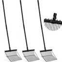 Lasnten 3 Sets Metal Manure Fork with Long Metal Handle Pitch Fork Manure Rake Black Heavy Duty Muck Rake for Gardening Horse Stall Stable Grass Hay Cleaning Farm Work
