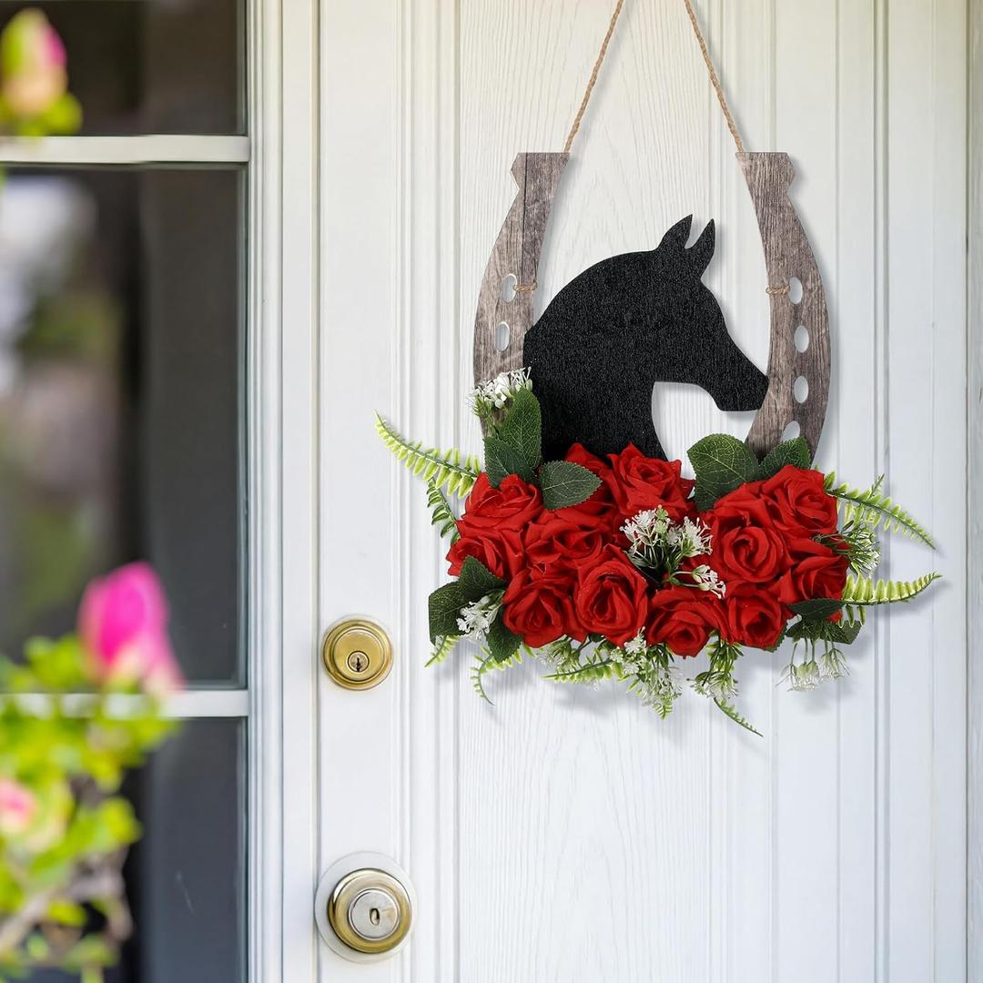 RattanView Derby Horse Racing Theme Door Decorations Front Hanging Door Wreath for Celebrations Farmhouse Home Living Room Horse Racing Party Decorations and Supplies for Home Party