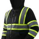 JKSafety Hi-Vis Safety Sweatshirt for men women High Visibility Zip-Up Hooded Sweatshirt Hoodie work utility Reflective Strips with Extended Trims (JK121-Black, 2XL)