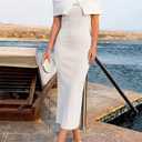 ZESICA Women's Off Shoulder Bodycon Maxi Dress 2026 Summer Ribbed Knit Cocktail Party Formal Sweater Dresses White Medium