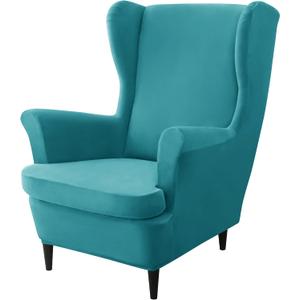 CONRUSER Stretch Wingback Chair Covers, 2 Piece Wing Chair Slipcovers Soft Velvet Armchair Covers with Elastic Bottom for Living Room Bedroom (Turquoise)