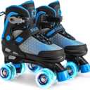 SULIFEEL Roller Skates for Girls Boys Kids,4 Sizes Adjustable Quad Skates with Light up Wheels,Safe Fun Children Skates, Best Gift for Beginners Indoor Outdoor Sports (Large - Youth, Blue)