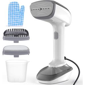 Powerful Handheld Fabric Steamer 1800W with Fast Ceramic HeatUp Plate, 2in1 Ironing & Wrinkle Remover, Steam Nozzle, Lint Brush White, for US 120V Only, White