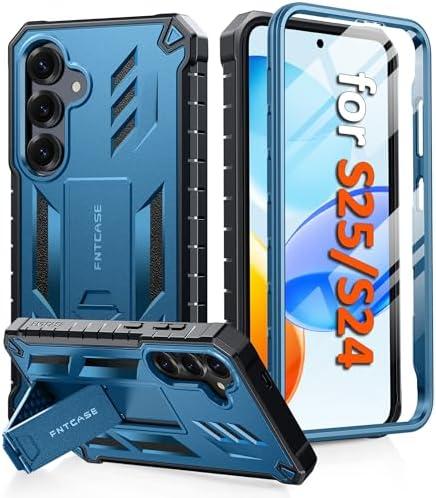 FNTCASE for Samsung Galaxy S25 Case: for Samsung Galaxy S24 Case Military Grade Drop Proof Protection Cover with Kickstand | Matte Rugged Shockproof Protective Sturdy Mobile Phone Case (Blue)