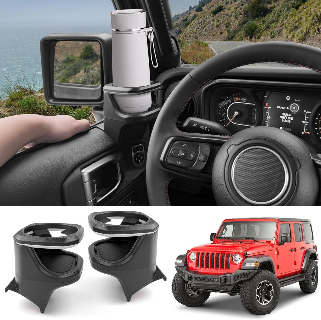 Cup Holder Fit for 2018-2024 Jeep Wrangler JL JLU 4XE/Gladiator JT Accessories, Left&Right Door Cup Holders for Jeep Gladiator 2020-2024&Jeep Wrangler 2018-2024(Front Row, Left+Right)