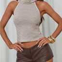 Verdusa Women's High Neck Halter Top Striped Sleeveless Crop Tops Summer Date Night Outfit (S)