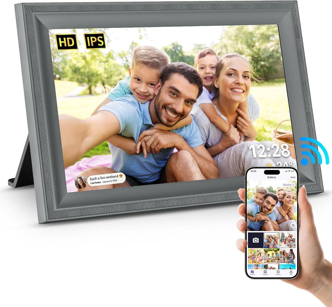 Digital Picture Frame WiFi Grey Send Photos from Phone16GB Storage Smooth System 10.1inch 1280x800 IPS Touch Screen Digital Photo Frame Auto-Rotate Wall Mountable
