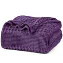 PHF 100% Cotton Waffle Weave Blanket Queen Size for Bed, Soft Lightweight & Breathable, All-Season Comfort, Luxury Aesthetic Woven Bedding for Home Decor, 90"x90", Grape Purple