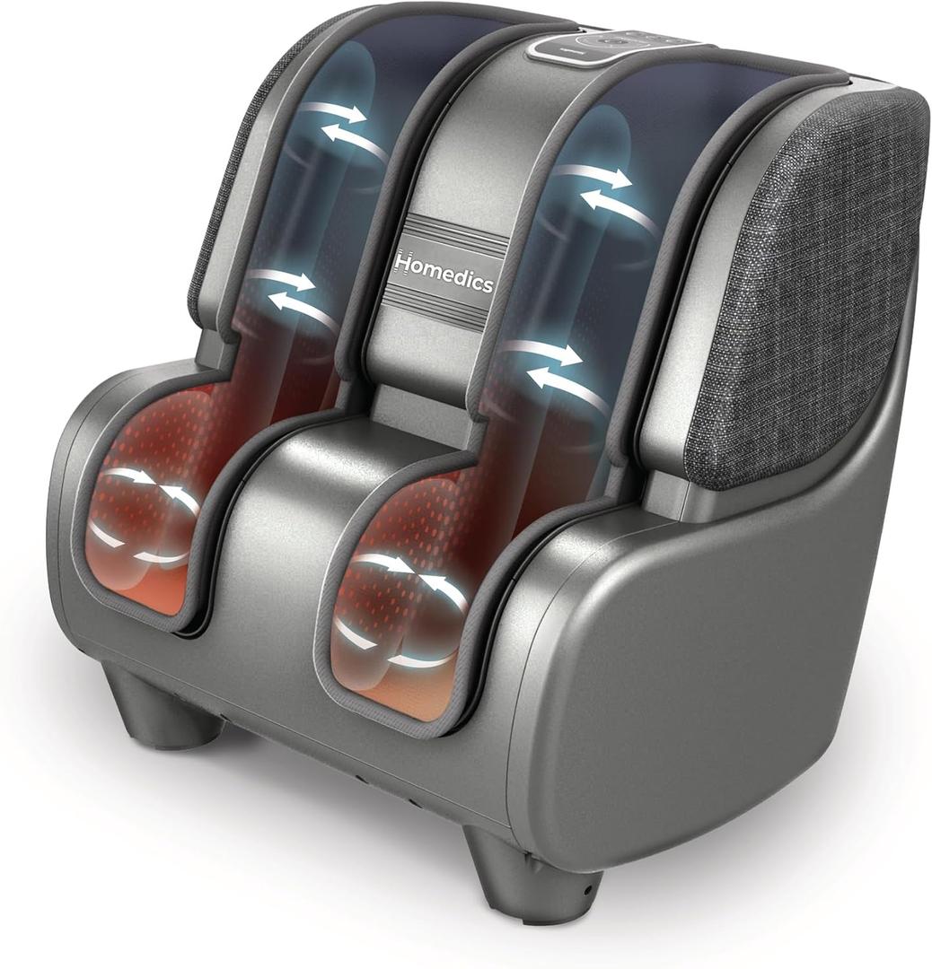 Homedics Deluxe Foot Massager & Calf Massager, Rolling & Compression Massage, Adjustable Tilt, Washable Liners, 4 Programs, 3 Intensity for Muscle Relief and Post-Workout Recovery
