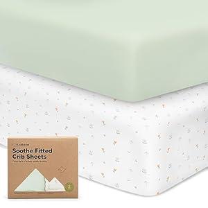 KeaBabies 2-Pack Organic Crib Sheets for Boys, Girls - 52x28 Fitted Crib Mattress Sheet Neutral, Breathable Jersey Cotton Cover for Baby Bed, Toddler Mattress, Soft & Cute Prints 