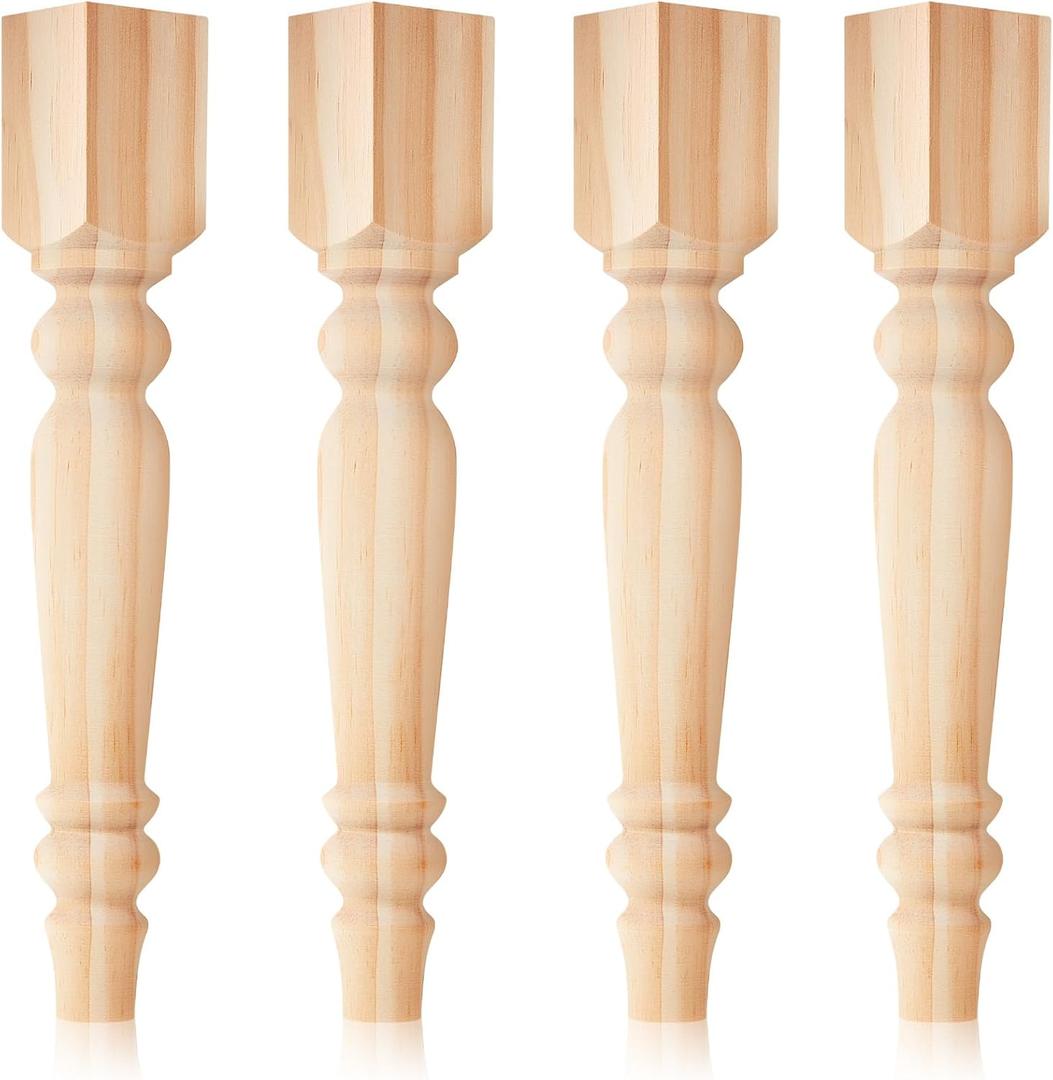 Threehoney 4 Pcs Farmhouse Table Legs, 14" x2.2'' Pine Dining Table Legs for Furniture Unfinished Wooden Furniture Dining Cottage Bench Coffee for DIY (Short)