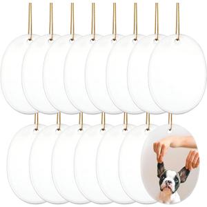 15pcs Sublimation Ceramic Ornaments Blank, 3.15x2.24 Inch White Oval Ceramic Ornament Bulk with Rope for Heat Press Printing Crafting DIY Personalized Christmas Home Decoration