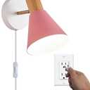 Vechoicy Plug in Wall Sconces Lighting Fixture, Wooden Adjustable Bedside Wall lamp for Industrial Bedroom, Living Room Bathroom Sink Lighting (1, Pink)