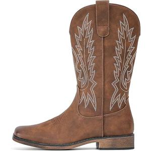 IUV Cowboy Boots For Women Square Toe Western Boots Mid Calf Cowgirl Boots Pull On Embroidered Brown Cowboy Boots
8.5