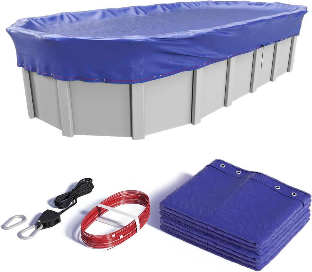 21x41 FT Oval Winter Pool Cover, Steel Cable and Pulley, Above Ground Pools