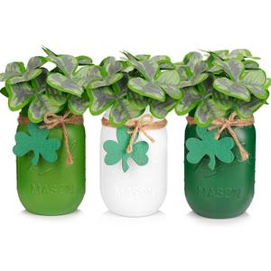St Patrick's Day Decorations, Farmhouse Spring Table Centerpieces Irish Decor for Home, Shamrock Mason Jars, Irish Decorations For Home, Saint Patrick's Day Decorations Tiered Tray Party Decor