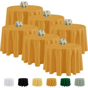 Fitable 6 Pack Gold Round Tablecloths - 90 Inches Round - Wrinkle and Stain Resistant Fabric Table Clothes, Washable Polyester Table Covers for Wedding, Party, Banquet, Formal Events