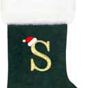 Eoocan 20 Inches Monogram Christmas Stockings Green Velvet with White Super Soft Plush Cuff Embroidered Xmas Stocking Classic Personalized Stocking Decoration for Family Holiday Season Decor(Letter S)