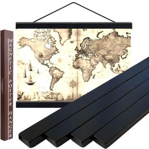 52" Magnetic Poster Hanger Frame - Sturdy Teak Wood Poster Frame 52x20 52x32 52x36, Strong Magnets for Easy Hanging Map Picture Canvas Print Scroll Wall Art (52 Inch, Black) (52, Black)