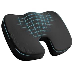 Skechers Memory Foam Seat Cushion, Office Chair Cushion for Tailbone Pain Relief, Butt Pillow for Office Chair, Car seat Cushion, Computer Desk, Long Sitting Office Workers, and Car Drivers, Black