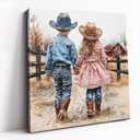 DRLWGTY Farmhouse Western Wall Art, Cowboy Kids Ranch Canvas Painting with Hand-Painted Texture Accents, Rustic Country Wall Decor for Living Room Bedroom, Ready to Hang, 24L"24W"