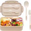 LOVINA Bento Box for Adults and Kids - 1400ML Portable, Lightweight, Easy to Carry Meal Holder with Spoon & Fork, Durable, Leak-Proof, BPA-Free and Food-Safe Materials (Khaki)
