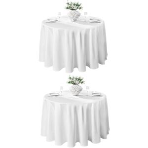 VidaFete 2 Pack 120inch Round Tablecloth Polyester Table Cloth, Stain Resistant and Wrinkle Polyester Dining Table Cover for Kitchen Dinning Party Wedding Round Tabletop Buffet Decoration (White)