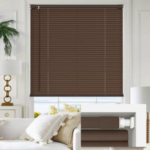 LazBlinds No Tools No Drill 1" Vinyl Mini Blinds, Cordless Blinds for Windows, Light Filtering Horizontal Window Blinds & Shades, 35" W x 64" H, Mahogany