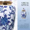 Blue and White Ginger Jar 16" Tall Vase, Gold Trim Porcelain Decor