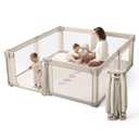 Baby Playpen Portable, Pre-Assembled Play Pen 71x79 Large Foldable Playpen for Babies and Toddlers, Sturdy and Safe Toddler Play Yard Indoor Outdoor with Carry Bag, Light Khaki