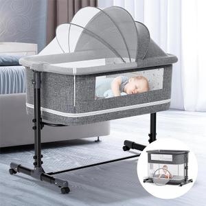 3 in 1 Bassinet - Baby Bassinet with Comfy Mattress, 2023 New Bassinet Bedside Sleeper, Portable Bedside Bassinet for Baby Girl Boy with Wheels, Easy to Assemble (Grey)