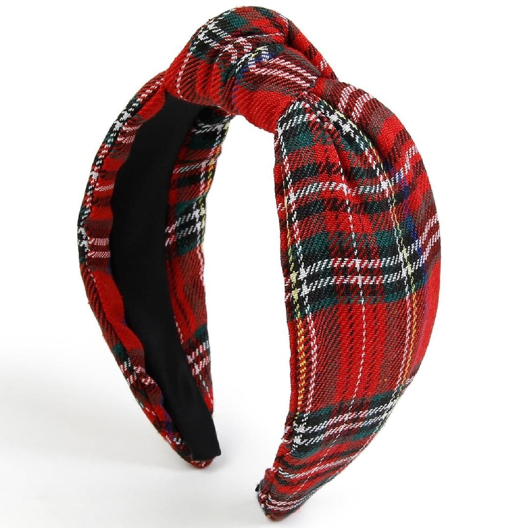 Huachi Christmas Headbands for Women Plaid Headband Knotted, Fashion Holiday Women Red Plaid Headbands for Hair Christmas Outfits Hair Accessories