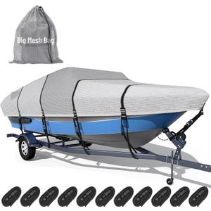1600D + 1200D Boat Cover with 2" Wide Loops for Trailering and Mooring - Ultra Durable Waterproof Fits 14-16ft Tri-Hull, V-Hull, Runabout, Fish & Ski Boat, Bass Boat, with Storage Bag
