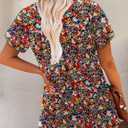 Baby Doll Tops for Women Bohemian Square Neck Petal Short Sleeve Versatile Tshirt Slim Soft Floral Printed Boho Flowy Folds Tunic Blouse S