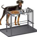 Elevated Dog Bowls - Metal Raised Dog Bowls for Large Breed with 3 Adjustable Heights, Perfect Sturdy Bowl Stands for Extra Large Sized Dogs, Grey with Feeding Mat