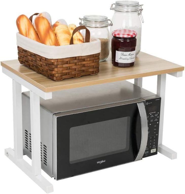Farios Wooden Microwave Oven Rack, 2-Tier Kitchen Counter Shelf, Kitchen Space Saving Organizer, Two Layers Counter Top Organizer for Printers on Desk, Microwave Shelf Stand - Blond Wood, 22.4 x 15 x 15 inches