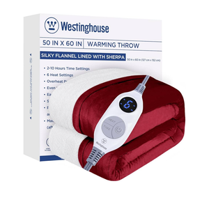 Westinghouse Heated Throw Blanket, Electric Blanket Throw with 6 Heating Levels and 2-10 Hours Time Settings, Flannel to Sherpa Super Cozy Heated Blanket Machine Washable, 50x60 inch, Red
