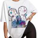 Flafens Oversized Tshirts for Women - T Shirt Graphic Tees Loose Crewneck Pattern Sleeve Cute Print Fashion Summer Tops Cool Girly Design Teen Girls, XX-Large, Castle
